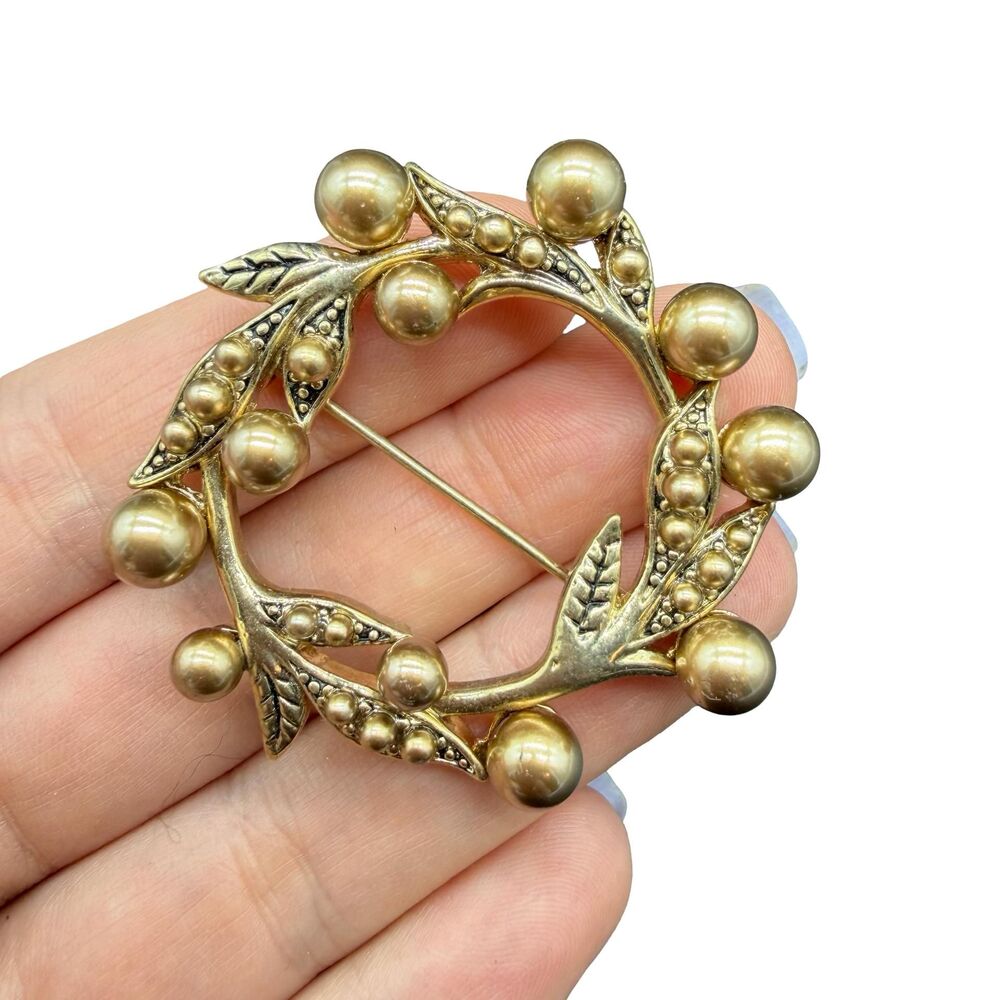 Vintage Elegant Flower Pin with Faux Pearls by Monet